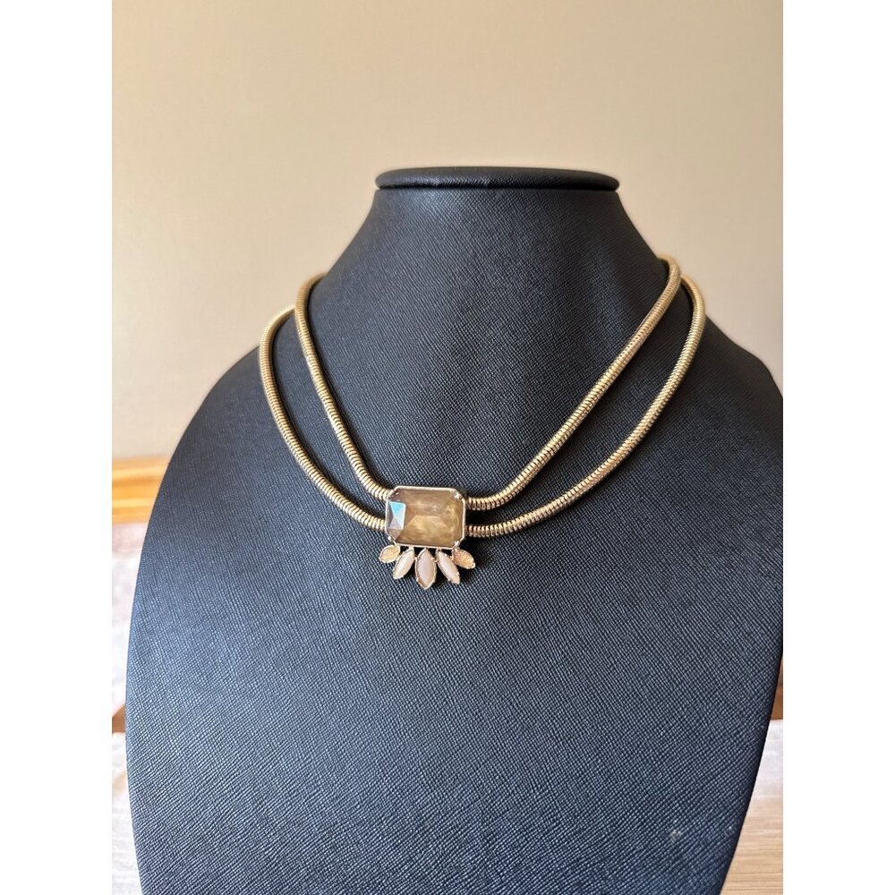 Tory Burch Statement Necklace Gold Tone Snake Chain Crystal Pendant Choker